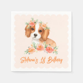Servilleta De Papel Cavalier King Charles Spaniel Peach Dog Cumpleaños