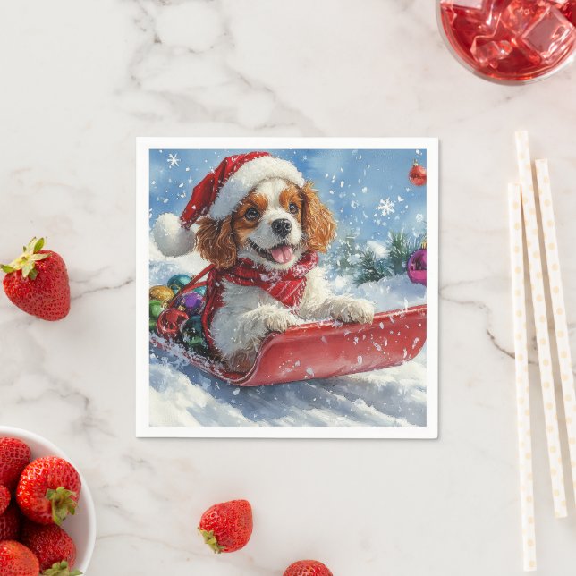 Servilleta De Papel Cavalier King Charles Spaniel Trineo de Navidad (In situ)