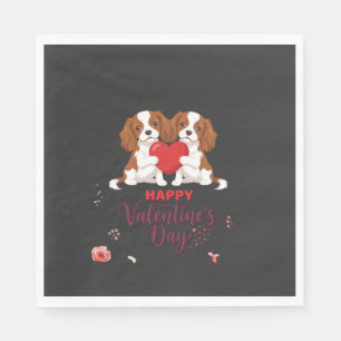 Servilleta De Papel Cavalier King Perro Feliz Día de San Valentín Flor