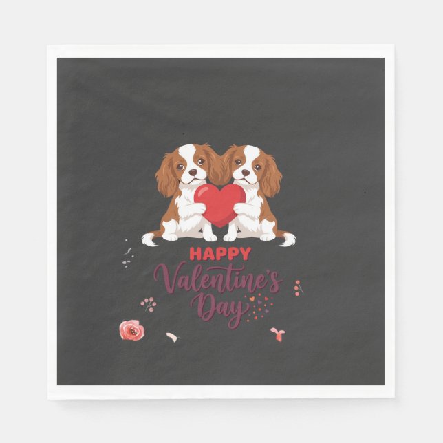 Servilleta De Papel Cavalier King Perro Feliz Día de San Valentín Flor (Anverso)