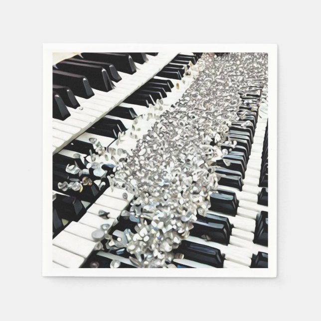 Servilleta De Papel Cayos de piano de confetti plateado (Anverso)