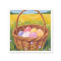 Caza de Huevos en Cesta de Pascua Acuarela Pastel