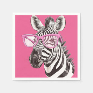 Servilleta De Papel Cebra con gafas rosadas - fondo rosado