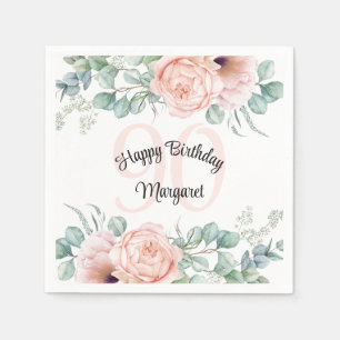 Servilleta De Papel Celebración de cumpleaños 90 con flores pastel sua