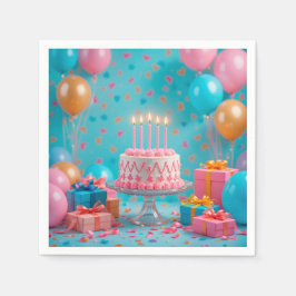 Servilleta De Papel Celebración de cumpleaños con pastel iluminado con