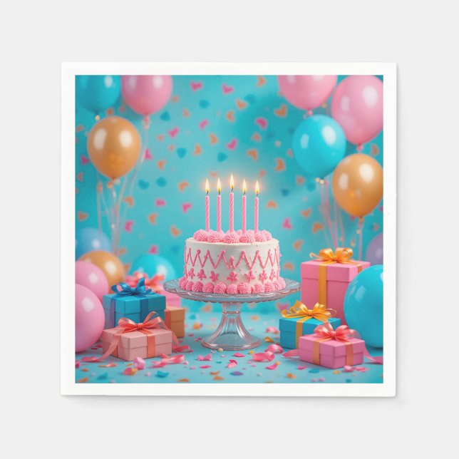 Servilleta De Papel Celebración de cumpleaños con pastel iluminado con (Anverso)