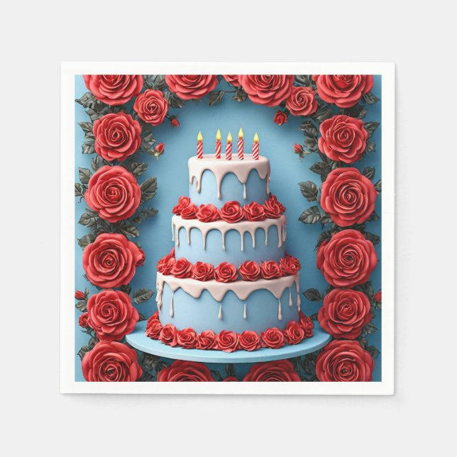 Servilleta De Papel Celebración de cumpleaños con pastel iluminado con (Anverso)