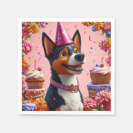 Servilleta De Papel Celebración de cumpleaños con perro feliz