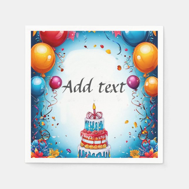 Servilleta De Papel Celebración de cumpleaños festiva con globos (Anverso)