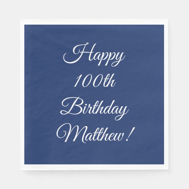 Servilleta De Papel Celebración de cumpleaños número 100 azul (Anverso)