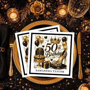 Servilleta De Papel Celebración de cumpleaños número 50 Luxe Gold Blac