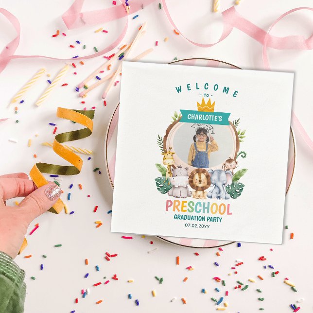 Servilleta De Papel Celebración de graduación preescolar para niños de (Animal Kids Preschool Graduation Celebration Napkins)