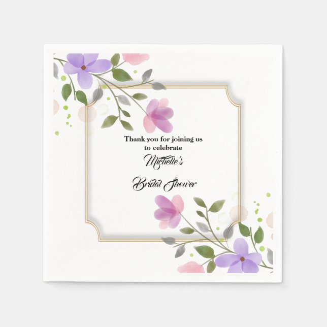 Servilleta De Papel celebración de la ducha nupcial floral de acuarela (Anverso)