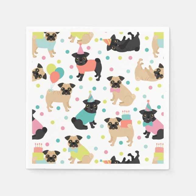 Servilleta De Papel Celebración de la fiesta de cumpleaños de Pug (Anverso)