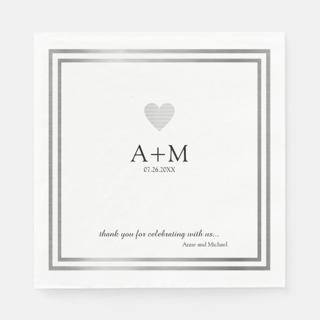 Servilleta De Papel celebración del boda del corazón recepción B/W (Anverso)