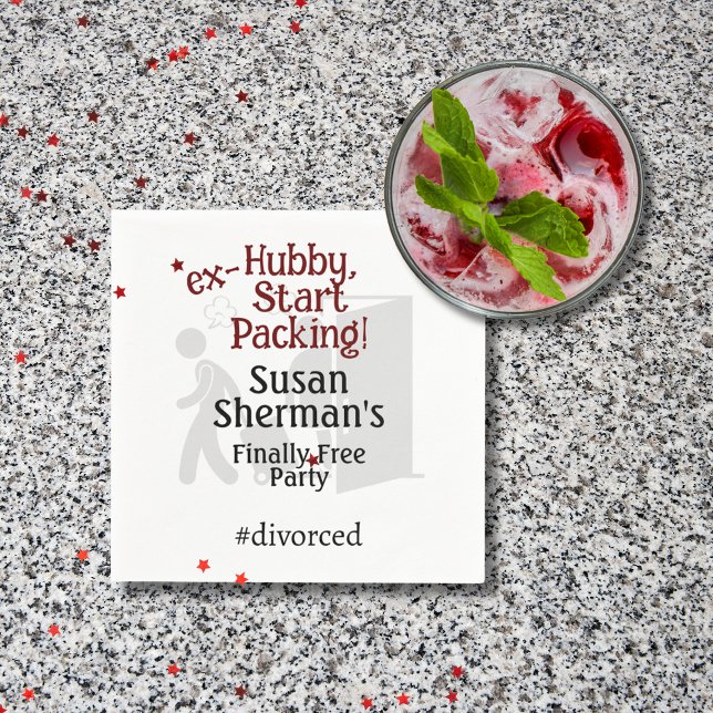 Servilleta De Papel Celebración del Fiesta del divorcio, ex mariscal,  (Add this custom napkin to your Divorce Party decor with the "ex-Hubby, Start Packing!" theme.)