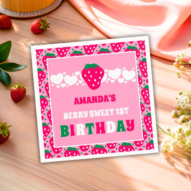 Servilleta De Papel Celebración del Primer Cumpleaños de Fresa (Subido por el creador)