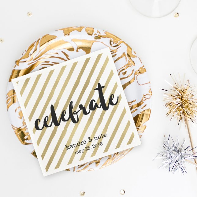 Servilleta De Papel Celebrar | Faux Gold Stripe Boda Aniversario (Subido por el creador)