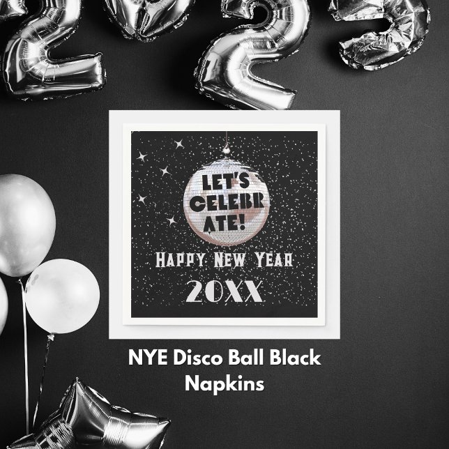 Servilleta De Papel Celebremos NYE Disco Ball Black (NYE Disco Ball Black Napkins)