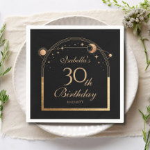 Celestial Black Gold Sun Moon Stars 30 cumpleaños