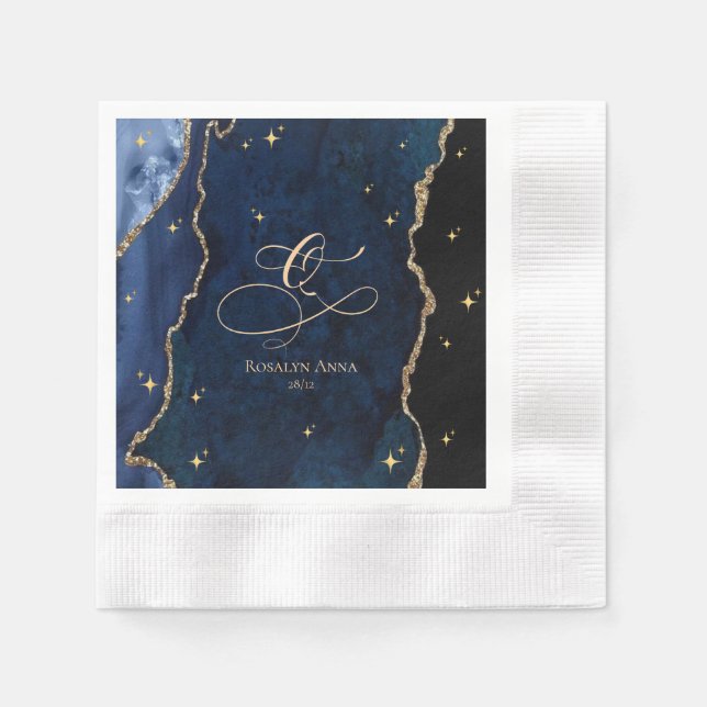 Servilleta De Papel  Celestial Blue Quinceanera Midnight Stars Moon  (Anverso)