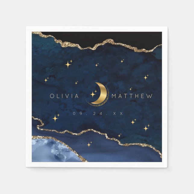 Servilleta De Papel Celestial Blue Wedding Midnight Stars Moon  (Anverso)