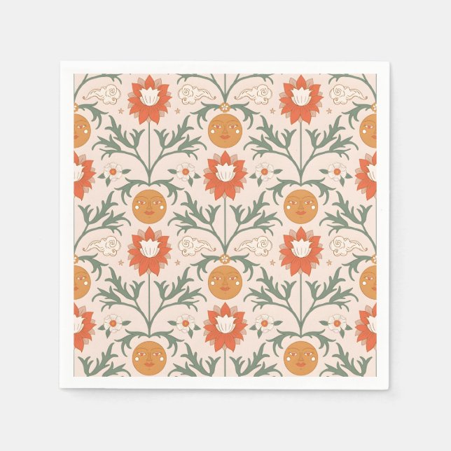 Servilleta De Papel Celestial Floral Sunburst Seamless Pattern Design (Anverso)
