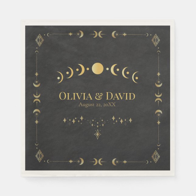 Servilleta De Papel Celestial Gothic Black and Gold Wedding Napkins (Anverso)