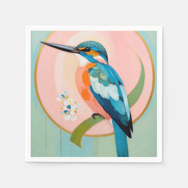 Servilleta De Papel Celestial Kingfisher: A Study in Azure and Gold (Anverso)