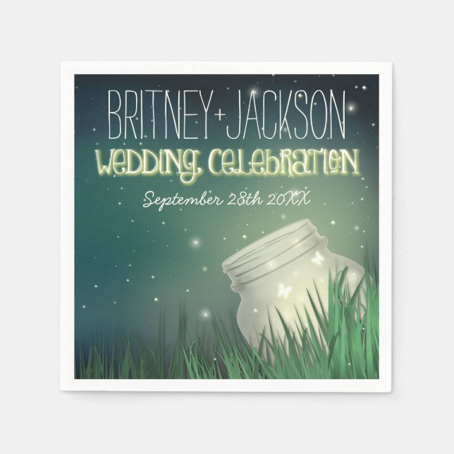 Servilleta De Papel Celestial Mason Jar Firefly Boda Napkins (Anverso)