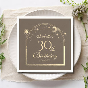 Servilleta De Papel Celestial Mocha Gold Sun Moon Stars 30 cumpleaños