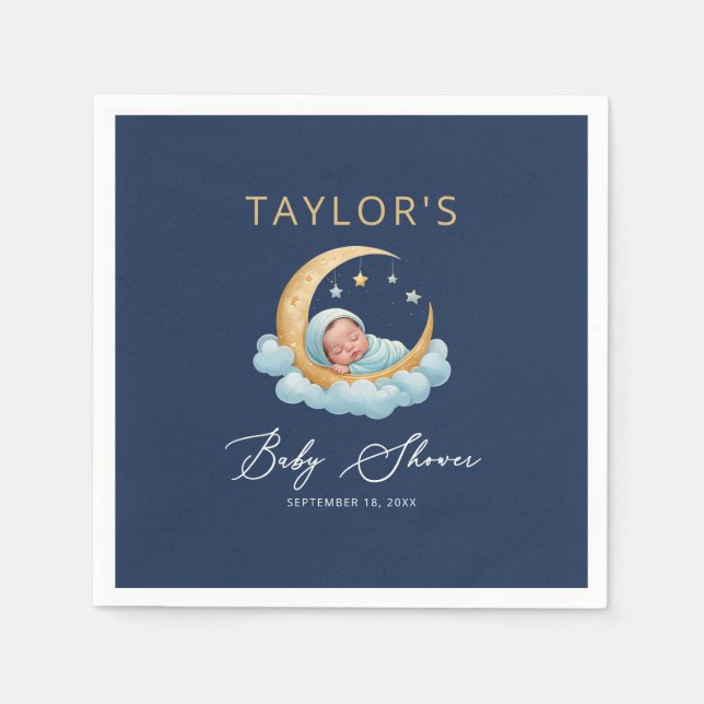 Servilleta De Papel Celestial Moon Stars Clouds Baby Shower Napkins (Anverso)