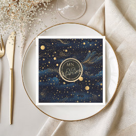 Servilleta De Papel Celestial Navy Gold Monogram Wedding