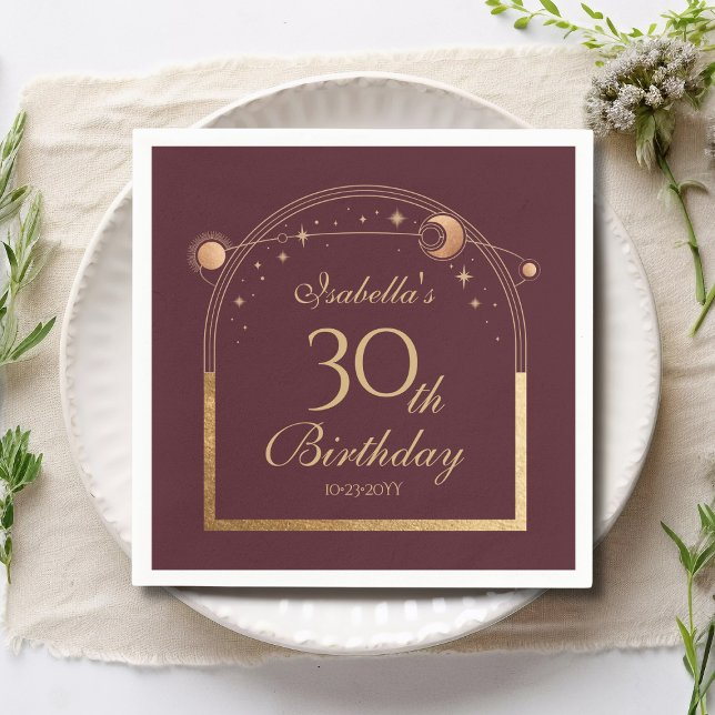 Servilleta De Papel Celestial Red Gold Sun Moon Stars 30 cumpleaños (Subido por el creador)