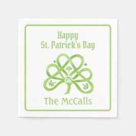 Servilleta De Papel Celtic Green Watercolor Shamrock NAME St Patricks 