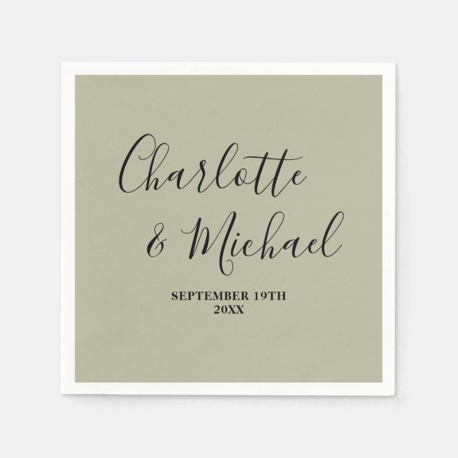 Servilleta De Papel Cement Grey Script Minimalist Wedding (Anverso)