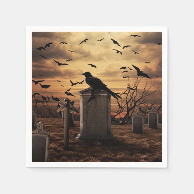 Servilleta De Papel Cementerio de cementerio de Halloween Raven Gothic (Anverso)