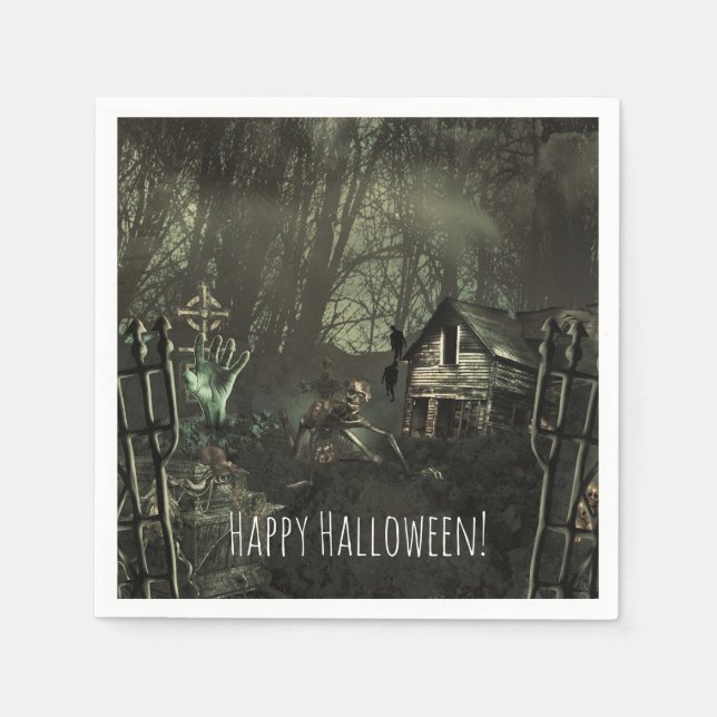 Servilleta De Papel Cementerio de zombies Cumpleaños o fiesta de Hallo (Anverso)