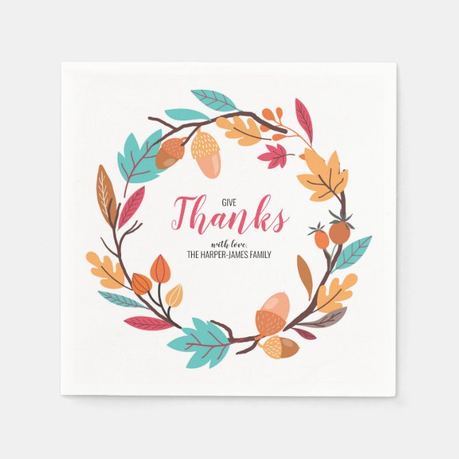 Servilleta De Papel Cena De Acción De Gracias De Otoño Caídos Y Nueces (Anverso)