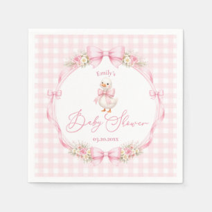 Servilleta De Papel Cena de bebé de ganso coquette con lazo rosa