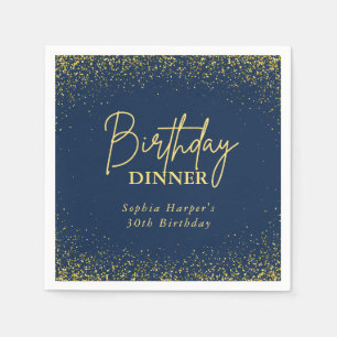 Servilleta De Papel Cena de Cumpleaños con Confeti Brillante Azul Mari