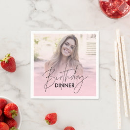 Servilleta De Papel Cena de cumpleaños con foto de gradiente rosa sonr