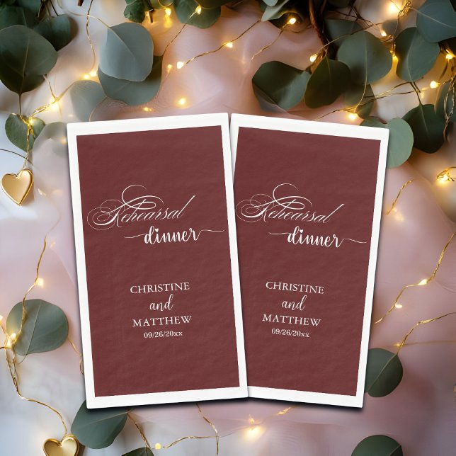 Servilleta De Papel Cena de ensayo de boda elegante caligrafía borgoña (Subido por el creador)