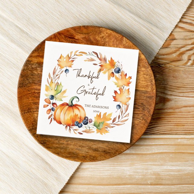 Servilleta De Papel Cena de fiesta de Pot Luck Thankding (Thanksgiving Pot luck dinner party tableware personalized plates watercolor pumpkin wreath  )