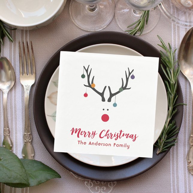 Servilleta De Papel Cena de Navidades rojos blancos modernos y renos (Subido por el creador)