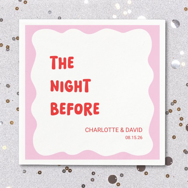 Servilleta De Papel Cena moderna de teatro ondulado rosa y rojo (Add a pop of color to 'The Night Before' with these custom pink and red rehearsal dinner napkins!)