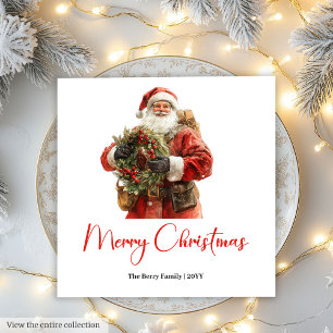 Servilleta De Papel Cena Navideña Tradicional de Santa Claus Roja Verd