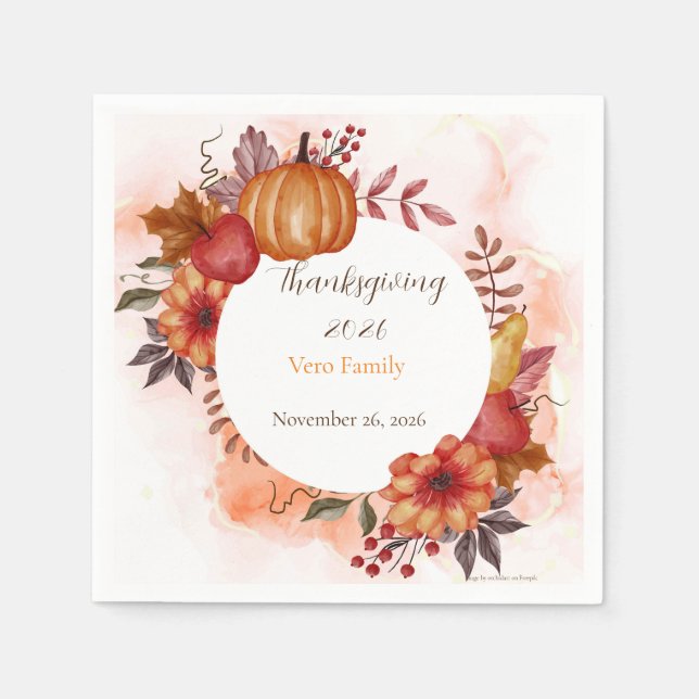 Servilleta De Papel Cena Rústica de Acción de Gracias de Otoño  (Anverso)