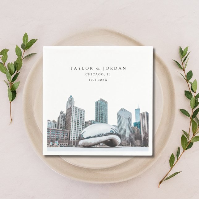 Servilleta De Papel Centro de Chicago Boda Paper Cocktail Napkin (Downtown Chicago Wedding Paper Cocktail Napkin)