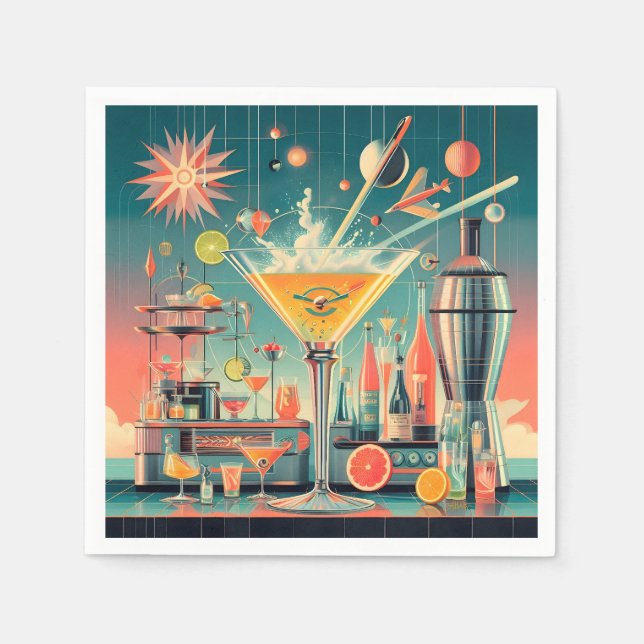 Servilleta De Papel Centro del Siglo Atómico Futurista Citrus Martini  (Anverso)